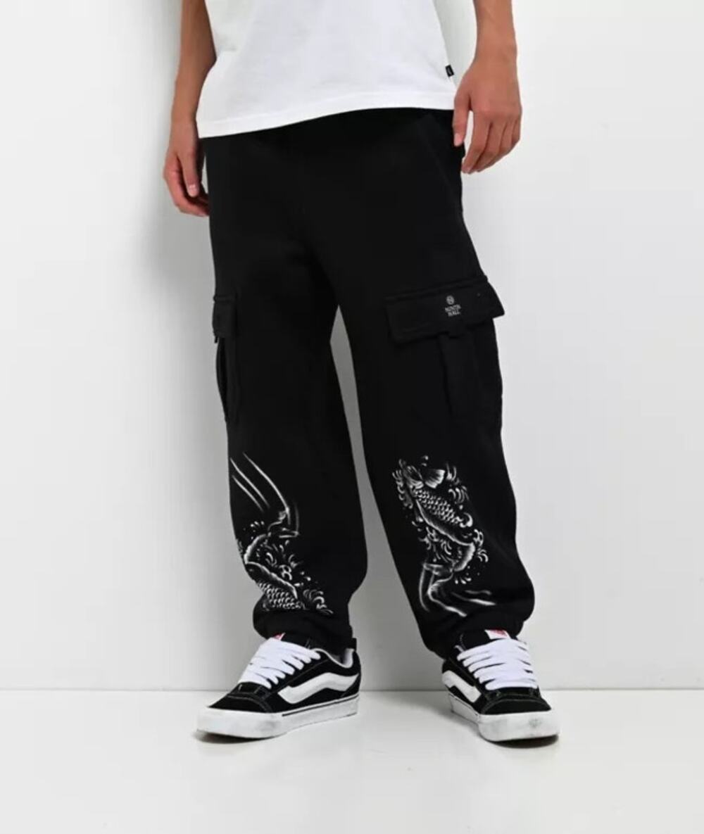 Ninth Hall Koi Fish Cargo Sweatpants XL Black Baggy Streetwear Joggers